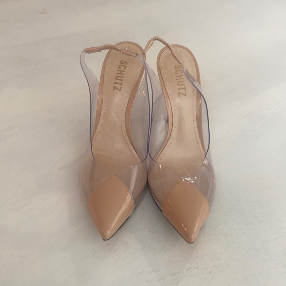 Schutz Eudora nude and clear heel. Fits 7 to 7.5.